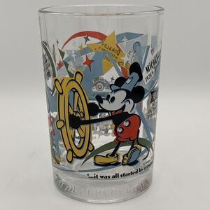 McDonalds Walt Disney 100 Years of Magic Glass Cup Mickey Mouse Steamboat Willie